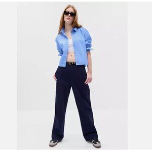 GAP Mid Rise Loose Khakis Navy Blue 100% Cotton Weave Straight Leg Pants RT$90
